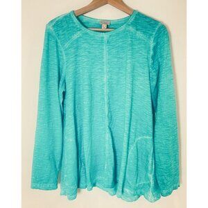 LOGO Lori Goldstein Swing Top Long Sleeve Pockets Teal Heather Medium M